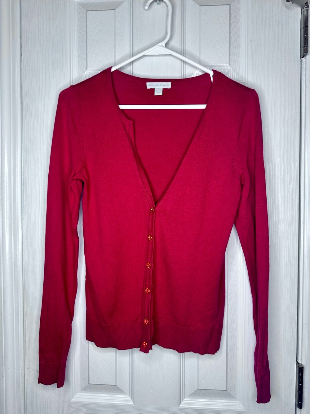 New York & Company Deep Red Cardigan Sweater Small S Button Front